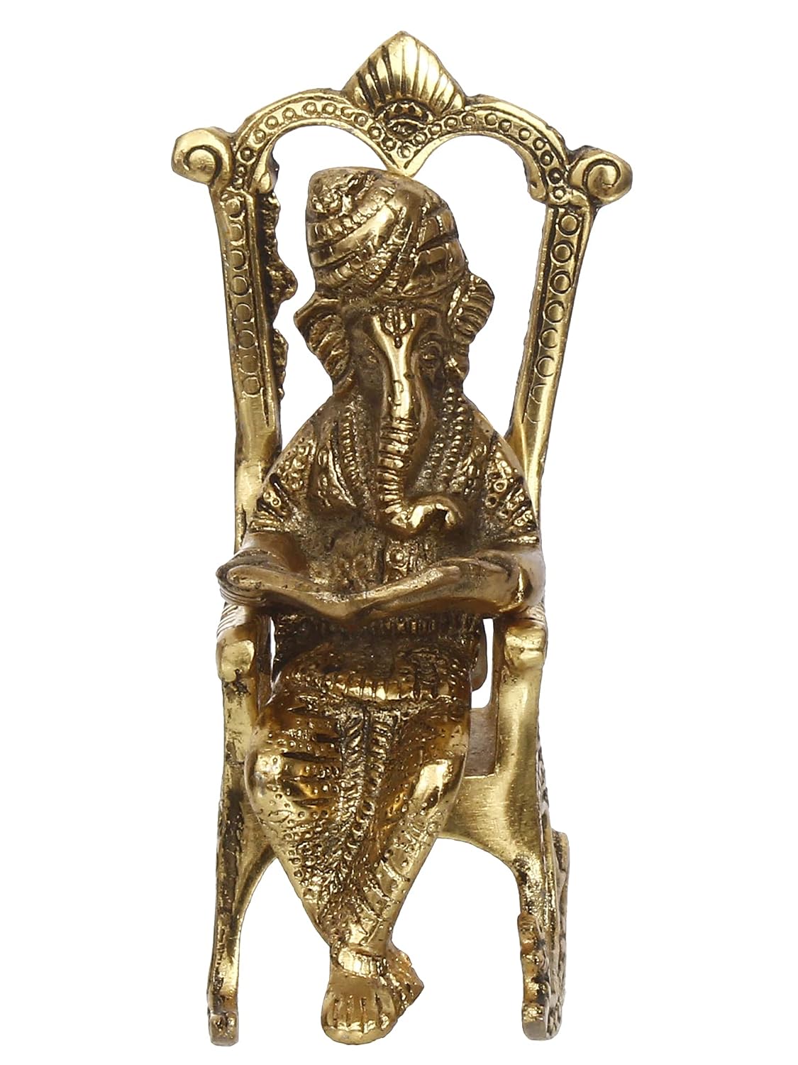 Golden Metal Lord Ganesha Idol Reading Book On Rocking Chair - Decorative Hindu God Statue for Home Decor - Gift for Diwali, Housewarming - Ideal for Living Room, Office, Study Areas