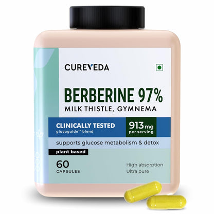 Cureyeda Berberine 97% supplement bottle with capsules on a white background