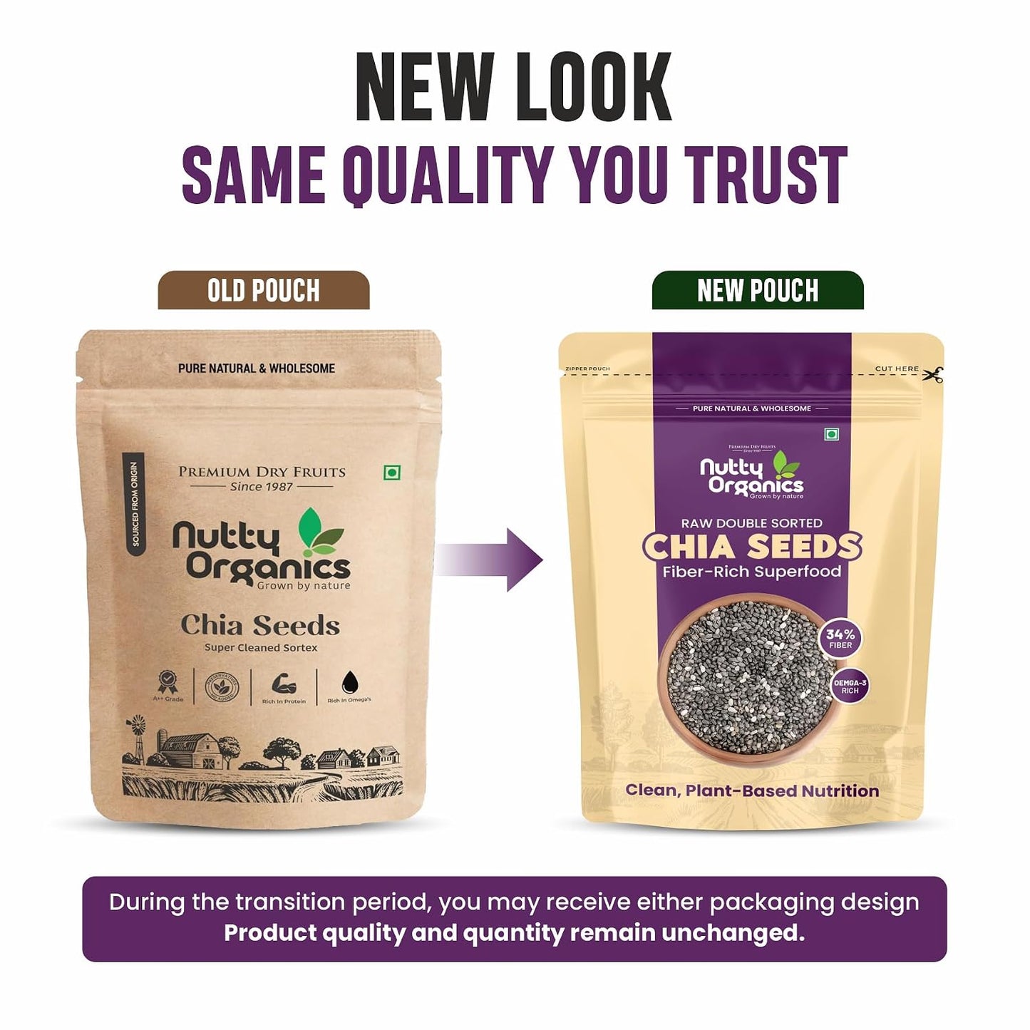 NUTTY ORGANICS Chia Seeds | Clean Chia Seeds for Eating | Seeds for Weight Management- Rich in Calcium, Protein & Fiber, Healthy Snacks