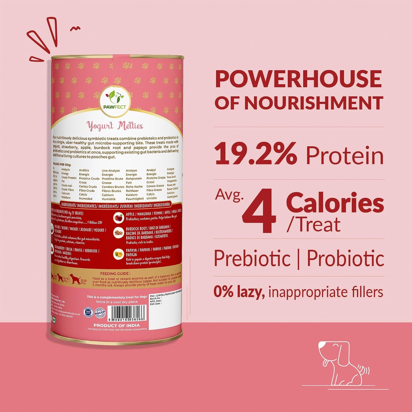 Pawfect Yogurt Melties Freeze Dried Pre and Probiotic Dog Treats with Strawberry, Apple, Papaya & Burdock Root - Healthy Gut- Low Calories- Grain & Gluten Free - Reward or Training Treats (38g/1.34oz)