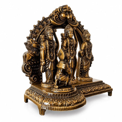 Ram Darbar Idol with Hanuman Statue for Home Temple, Pooja Room | Decorative Hindu God Murti | Antique Finish Religious Showpiece (10 x 5 x 10 cm, 300g)