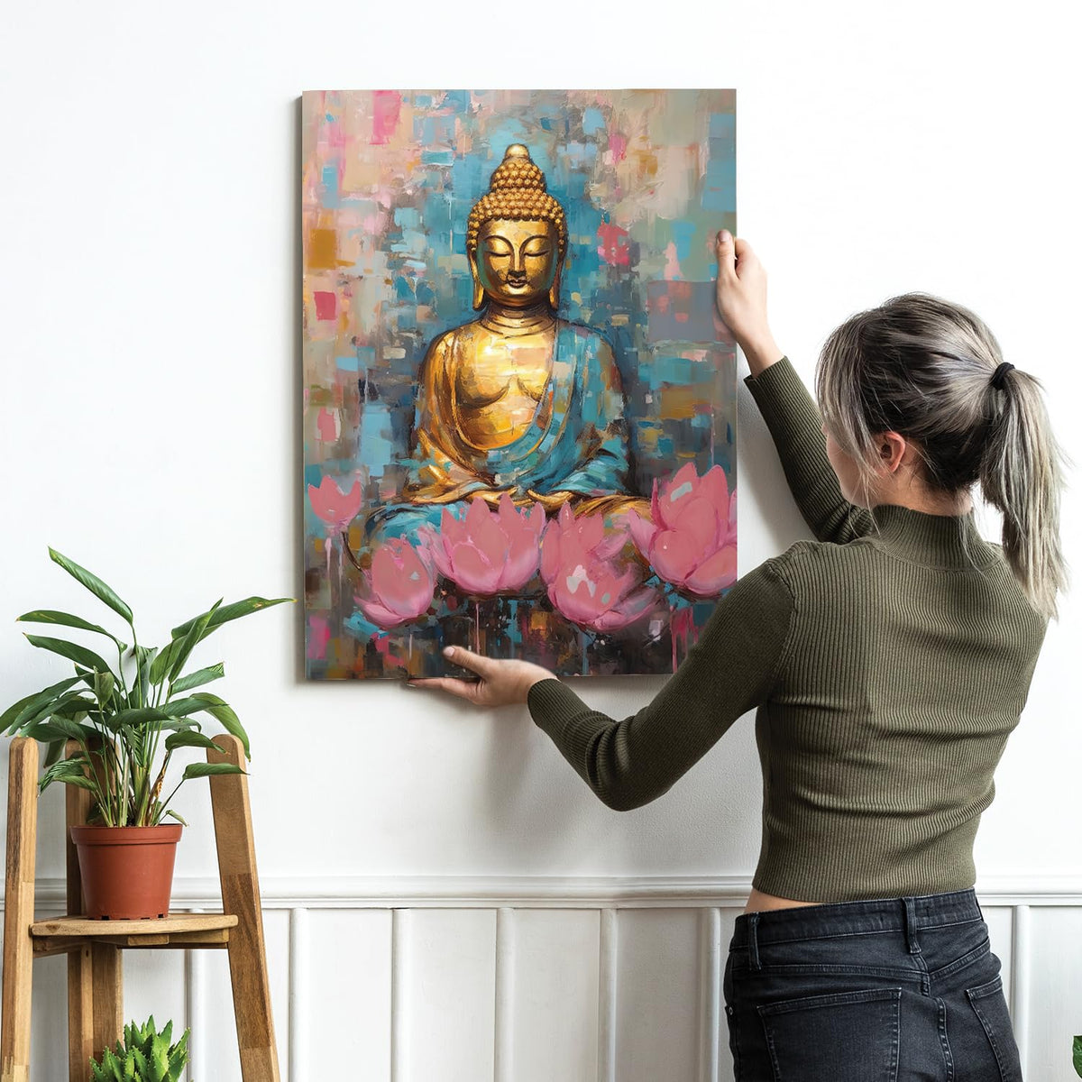 Lord Buddha Painting for Living Room, Buddha wall Art Painting for living room, Bedroom, office and Home, Canvas, 16x22 Inch