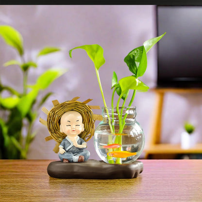 Nostrae Buddha with Money Plant Planter Show Pieces for Home Decor | Cute Showpieces Gift Item for Decoration | Center Table Tv Showcase Shelf Office Interior Statue Figurines