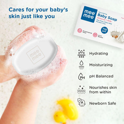 Mee Mee Nourishing Baby Soap for Bath Bar with 100% Natural Almond Oil & Milk Extract, Dermatologically Tested for Soft Baby Skin, 75 Gram