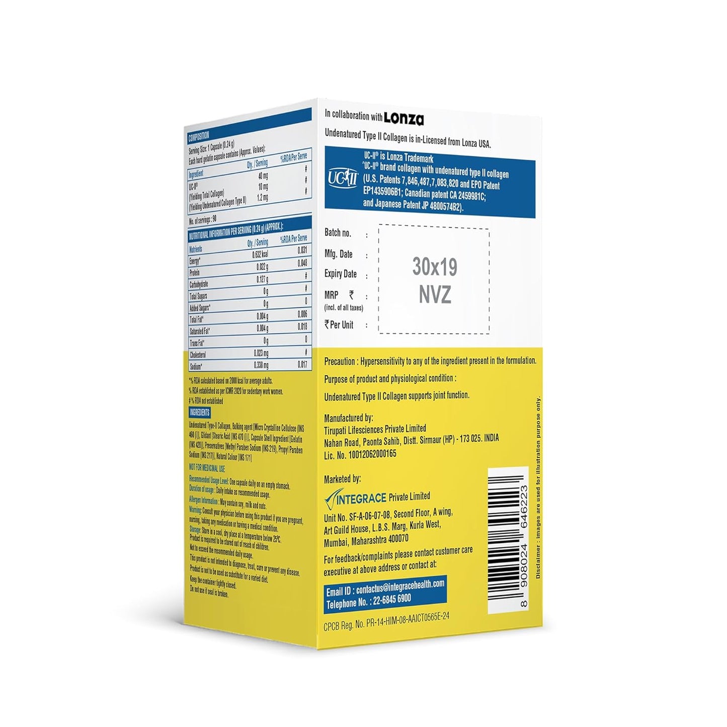 UC-II Undenatured Type II Collagen Capsules | 90 Capsules (Pack of 1) | Daily Protein Supplement for Men & Women | Sourced from USA | Promotes Cartilage Repair | Strengthens & Lubricates Joints
