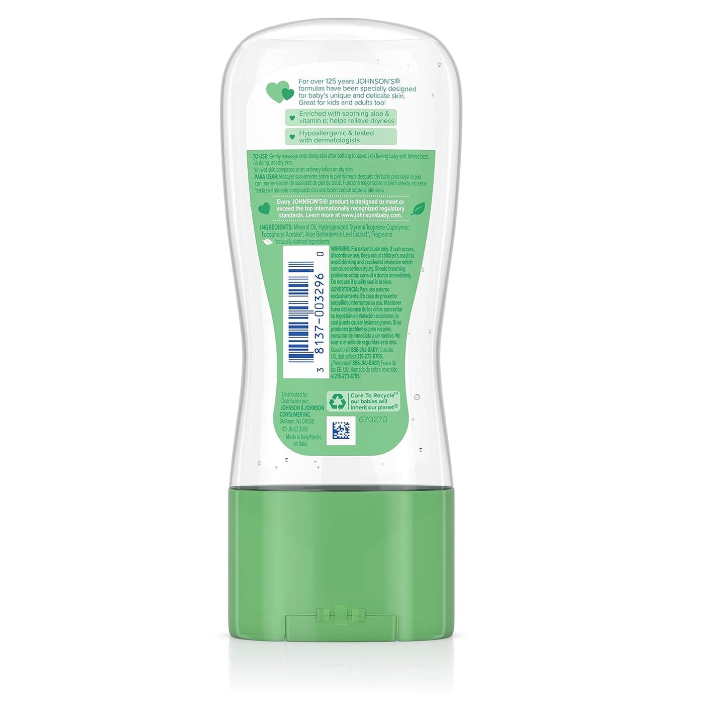 Johnson's Baby Gel Oil with Aloe & Vitamin E 6.5 Ounces