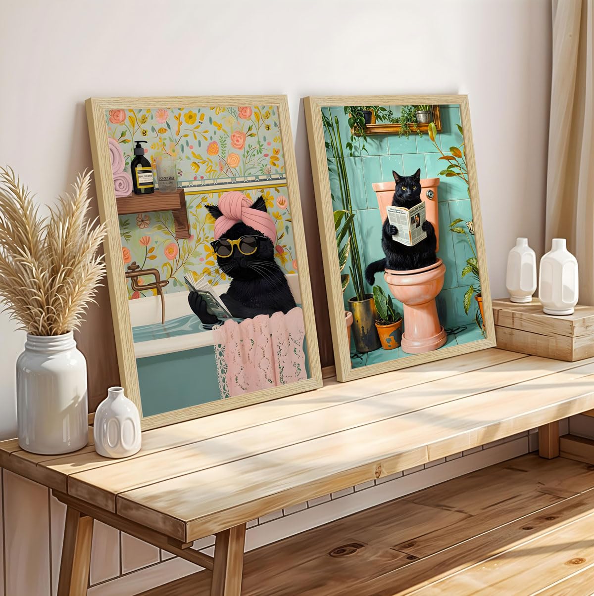 Cat Wall Art for Washroom & Bathroom Paintings | Washroom Photos Frame