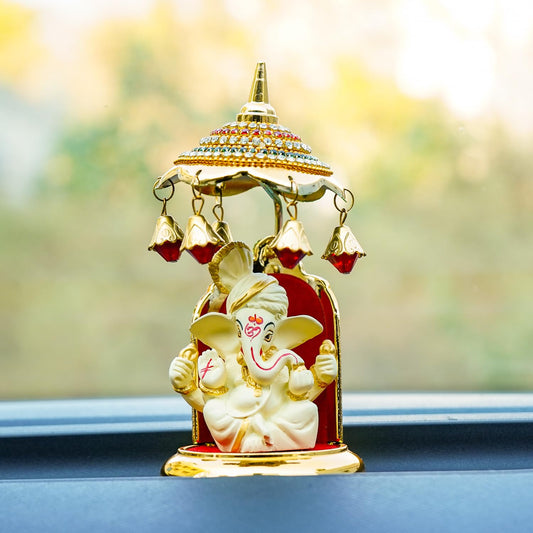 Ganesh Idol for Car Dashboard with Umbrella | Ganpati Idol for Cars | Vinayak Idols for Car Dash Board, Home Decor | Ganapathi for Home | Vinayagar Statue for Office Desk (Ivory)