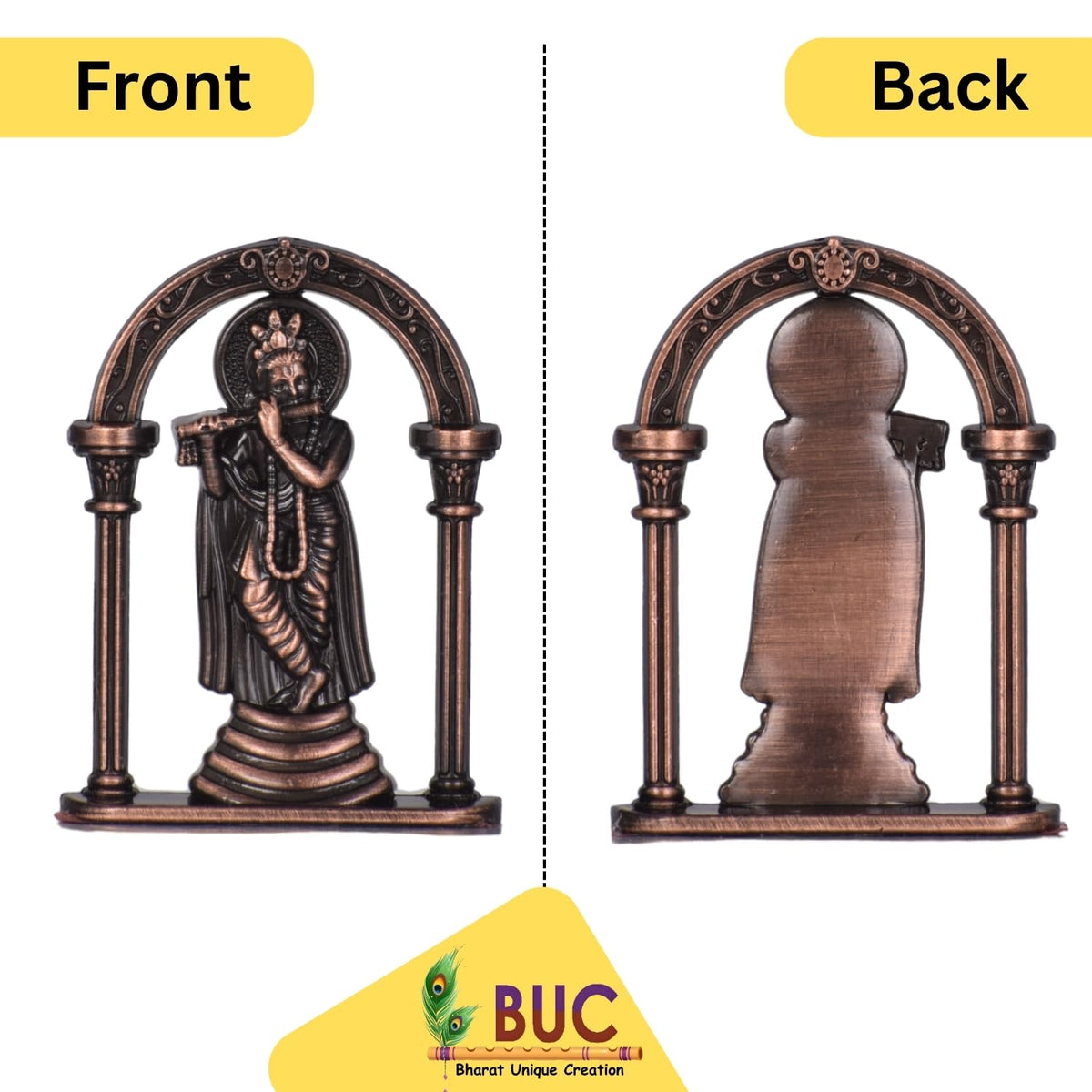 Sri Krishna with Bansuri Pose in Frame Idol for Car Dashboard – Copper Finish Decorative Murti Spiritual Krishna Ji Showpiece (S963-CPR)