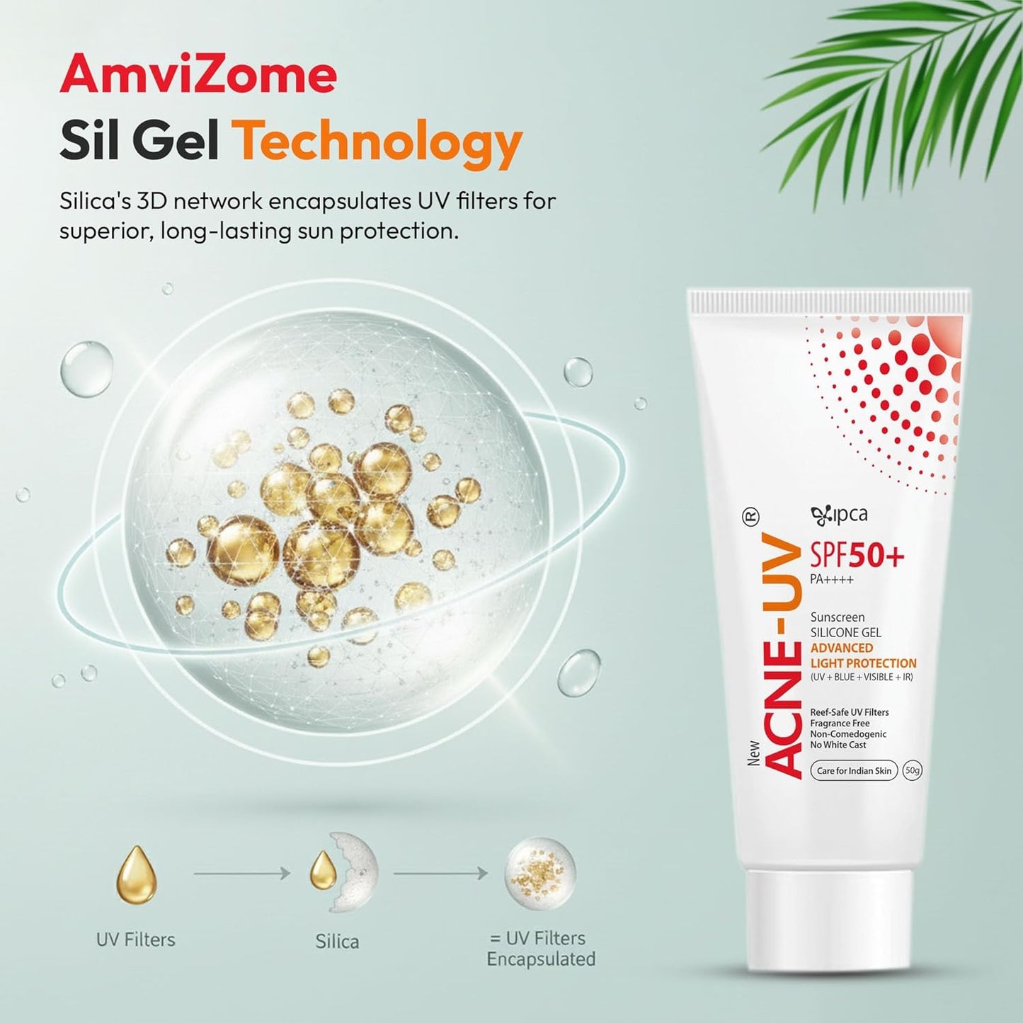 New ACNE-UV Sunscreen SPF50+ PA++++ | 50g Oil Free, Non Comedogenic Silicone Gel Sunscreen SPF 50 | UVA/UVB Protection | Water Resistant | No White Cast | Suitable for All Skin Types