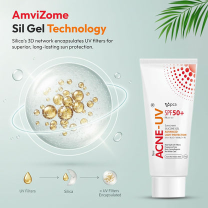 New ACNE-UV Sunscreen SPF50+ PA++++ | 50g Oil Free, Non Comedogenic Silicone Gel Sunscreen SPF 50 | UVA/UVB Protection | Water Resistant | No White Cast | Suitable for All Skin Types