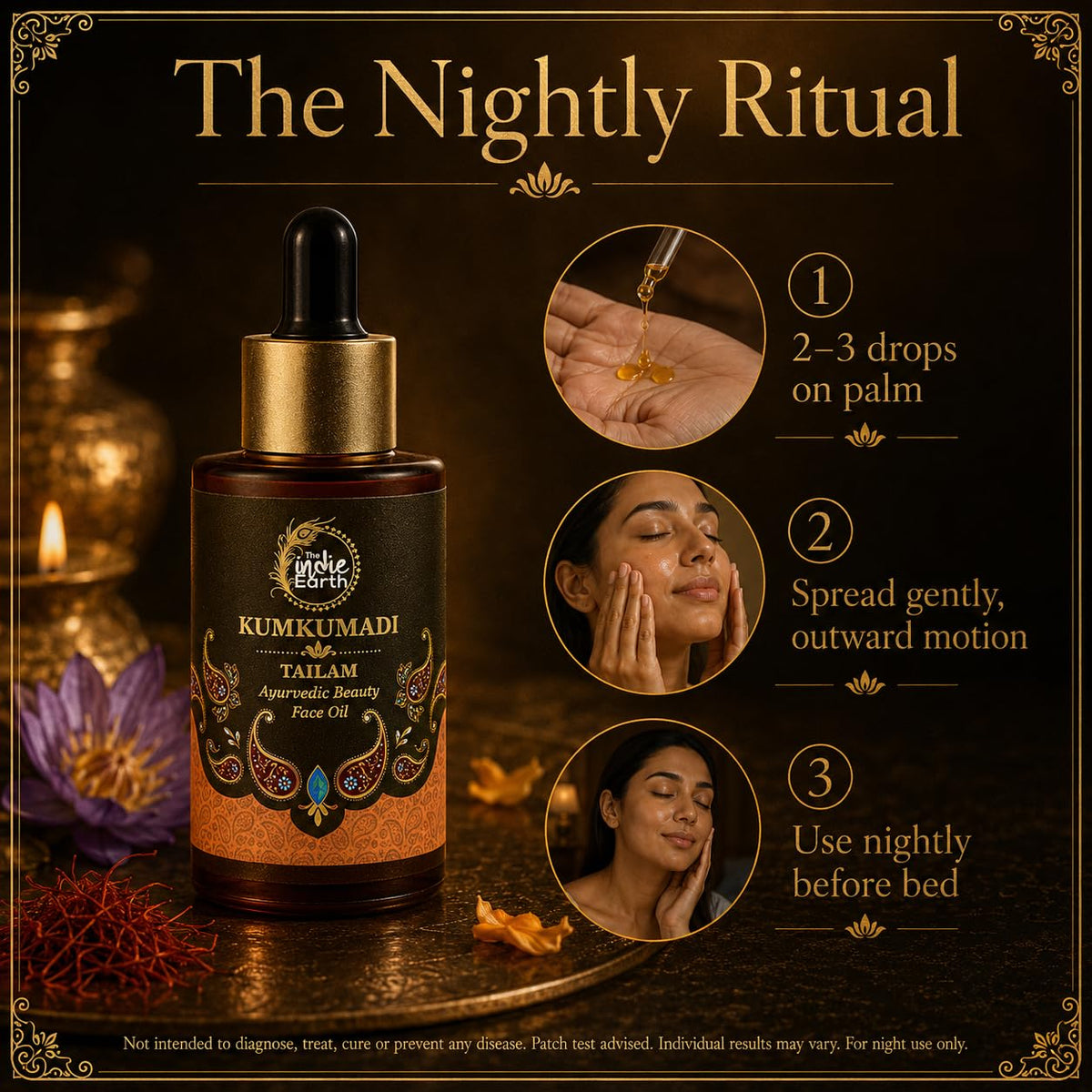 The Indie Earth Kumkumadi Tailam 30 ml | An Ayurvedic Beauty Face Oil | Miraculous Beauty Night Serum for Brighter, Glowing & Younger Looking Skin with Turmeric, Saffron, Blue Lotus & Indian Lotus