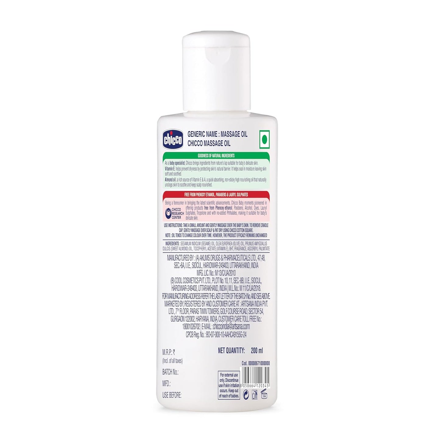 Chicco Baby Moments Massage Oil, New Advanced Non-sticky & Moisturizing Formula, Suitable for Baby’s Skin, Hair & Scalp, No Phenoxyethanol & Parabens (200ml)