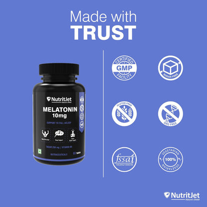 NutritJet Melatonin 10mg Sleeping Aid Pills, Sleep Supplement For Stress Free Sleep & Calm Relax - 60 Vegetarian Tablets