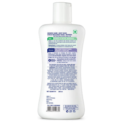 Chicco Baby Moments Mild Body Wash Refresh, New Advanced Formula with Natural Ingredients, No Tears & Soap-Free, Mild formula for Baby’s Body wash, No Phenoxyethanol and Parabens (200ml)