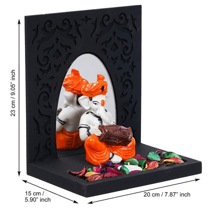 Orange White Resin Lord Ganesha Idol Playing Dholak Showpiece Potpourri Tea Light Candle Holder| Ganpati Murti Tea Light Holder Diwali Decoration Items for Home Decor Office| Diwali Gift