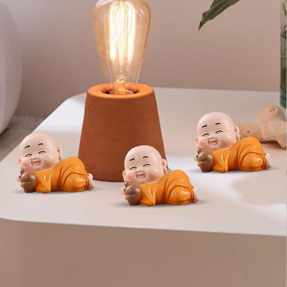 Little Cute Buddha for Table Decor | Home Decor (Pack of 3, Orange)