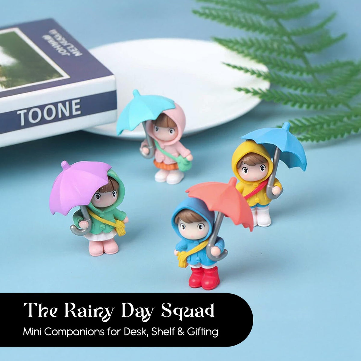 Nostrae Rainy Day Miniature Toys & Cute Miniatures Decorative Items | Small Figurines for Home Decor | Desk Decoration Miniature Things, Gifts & Mini Showpieces Desk Decor (Set of 4)