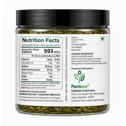Farmano Raw Pumpkin Seeds | Unroasted | Premium | High Protein | 200g