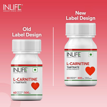 INLIFE L-Carnitine Tartrate Capsules 1000mg | Supports Muscle Health & Excercise Recovery | Supplement for Men Women - 60 Vegetarian Capsules (Pack of 1, 60)
