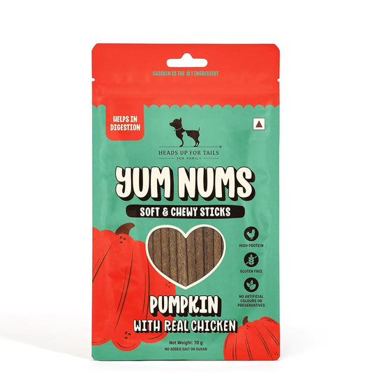 Yum Nums by HUFT Soft & Chewy Sticks - 70 gm | Pumpkin with Chicken | Dog & Puppy Treats | Training Snacks for Small & Adult Dogs | High-Protein, Healthy Dog Treats