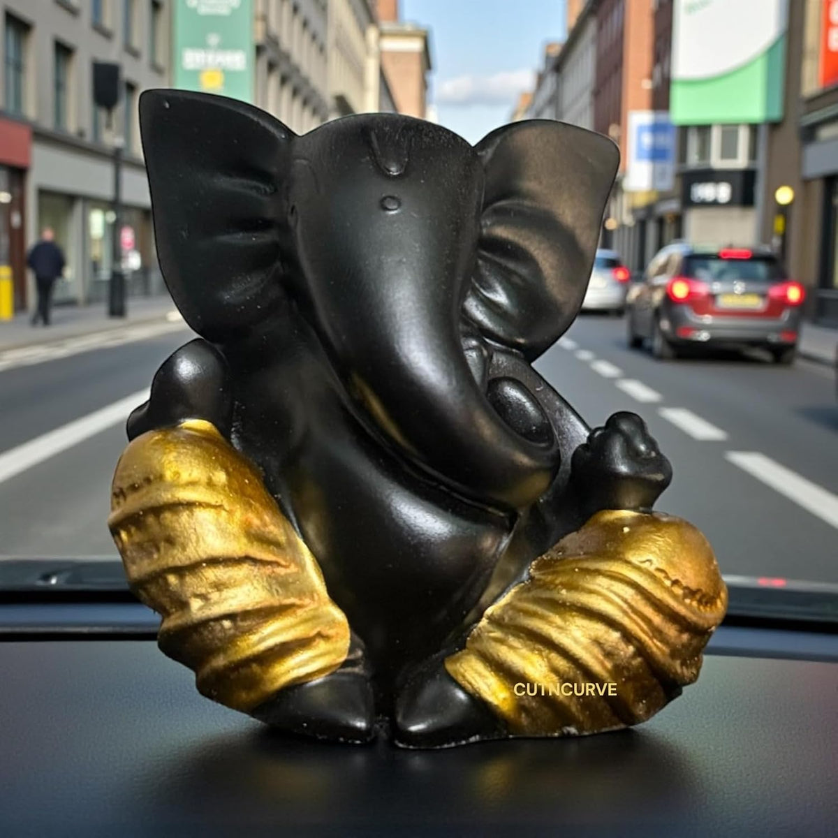 Lord Ganesha Idol for Car Dashboard | Composite Marble Ganesh | Available in White, Golden & Black | Small Sitting Ganpati Murti