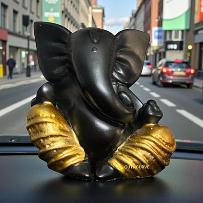 Lord Ganesha Idol for Car Dashboard | Composite Marble Ganesh | Available in White, Golden & Black | Small Sitting Ganpati Murti