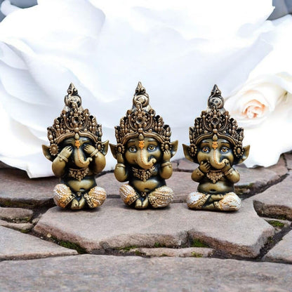 Cute Little Ganesh Idol for Home Decor | Resin Baby Ganesha Statue for Office Table, Desk, Reception & Living Room Decorative Showpiece | Hindu God Figurine 2.5x2x6 Inch (Set of 3)