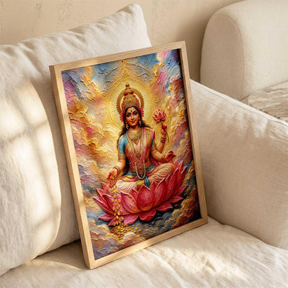 Hindu God Wall Art WALL ART Prints Framed Spiritual Religious Paintings for Living Room, Pooja Room, Bedroom, Office, Meditation Room, Home Decor (Saraswati ma, 13X19, Brown)