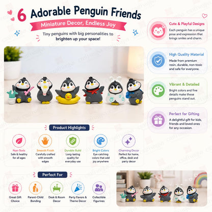 Miniature Showpiece Birthday Gift for Girls Kids, Penguin Showpiece Set of 6 for Home Decor Items, Car Dashboard Items, Table Decoration Items, Valentine Day Gift for Girlfriend