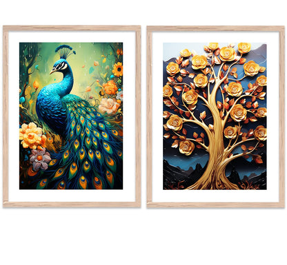 Wood Aesthetic Modern Art Wall Paintings With Frame For Living Room Bedroom Office Wall Decoration - Home Decor Frames Set of 2 (Art 4, 10x13 inch)