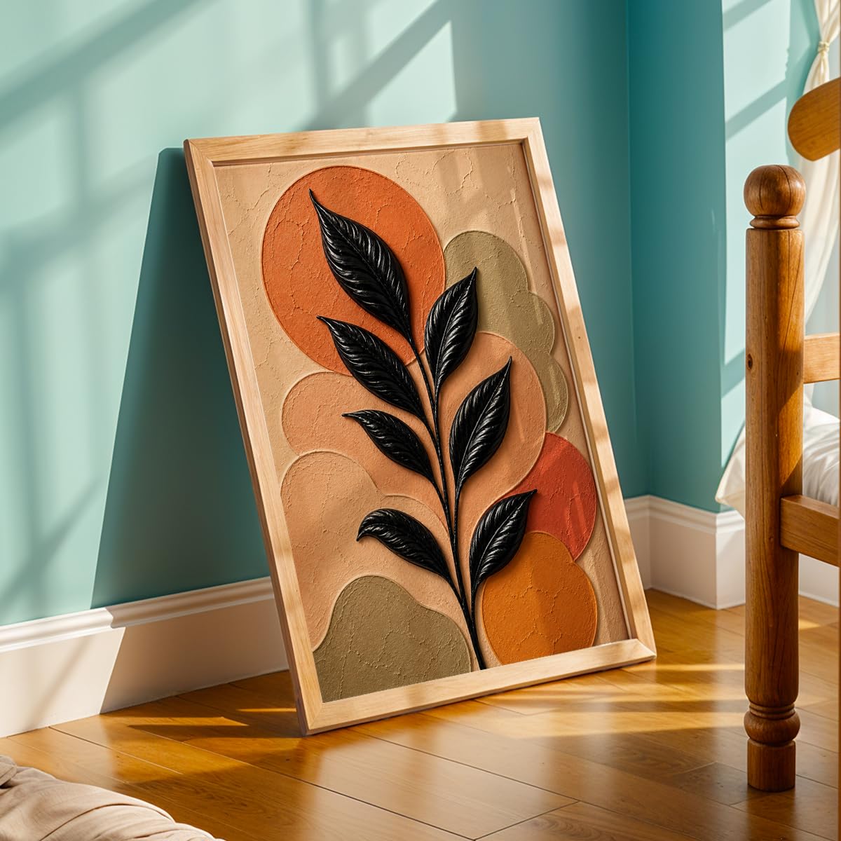 Floral Botanical Wall Painting with Frame | Premium Textured Flower & Leaf Artwork, Pastel Nature Wall Decor Framed for Living Room Bedroom Office and Home Decoration (Art-5,13x19inch)