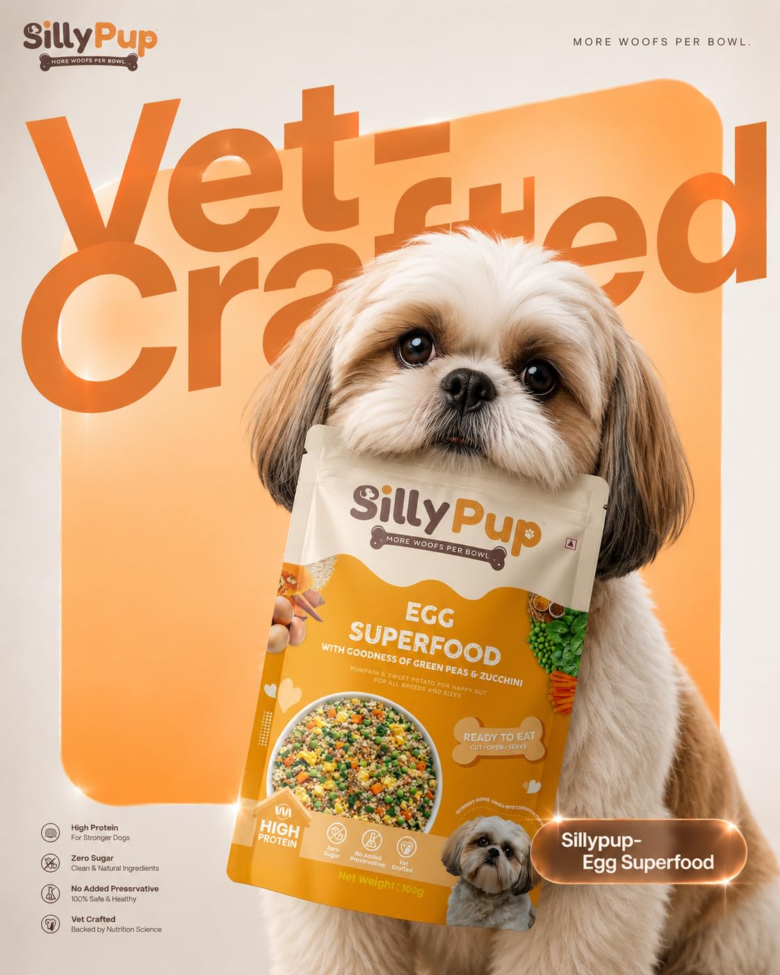 Silly Pup Egg Superfood for Dogs| Real Eggs, Quinoa, 7 Vegetables, Turmeric, Ashwagandha & Eggshell Calcium | No Preservatives | Vet Crafted | Human-Grade (1 Pouch, 100g)
