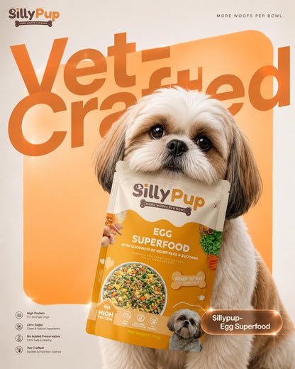 Silly Pup Egg Superfood for Dogs| Real Eggs, Quinoa, 7 Vegetables, Turmeric, Ashwagandha & Eggshell Calcium | No Preservatives | Vet Crafted | Human-Grade (1 Pouch, 100g)
