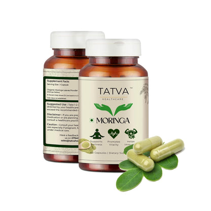 TATVA HEALTHCARE Organic Moringa Capsules 450mg | 60 Vegan Vegetarian Capsules | Moringa Oleifera Leaf Powder Supplement | Organic Drumstick Leaf Herbal Supplement | Daily Wellness