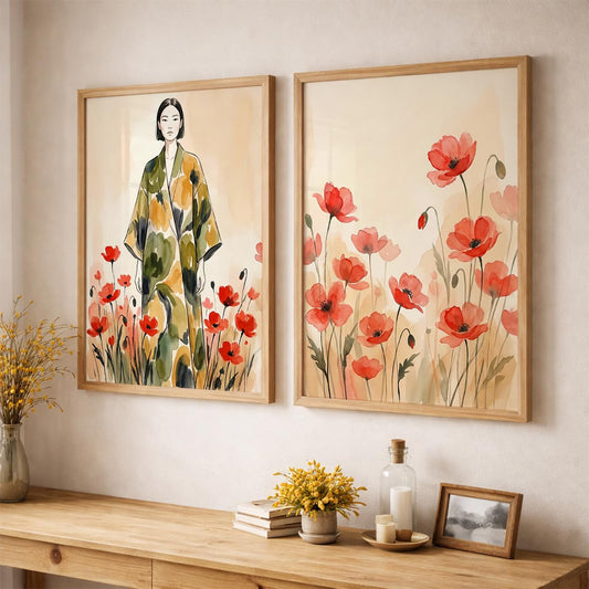 Modern Art Wall Painting Set of 2 for Living Room | Premium HD Printed Wall Frames for Bedroom, Office & Home Decor | Minimalist Contemporary Wall Art (Ready to Hang) (M.8, 13x19 inches)
