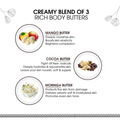 Ayouthveda Skin Richment Body Butter |Rich Blend of Cocoa Moringa & Mango Butter With Almond Oil |All Day Non Sticky Moisturizer for Daily Use For Both Men & Women(Pack of 1-200g)