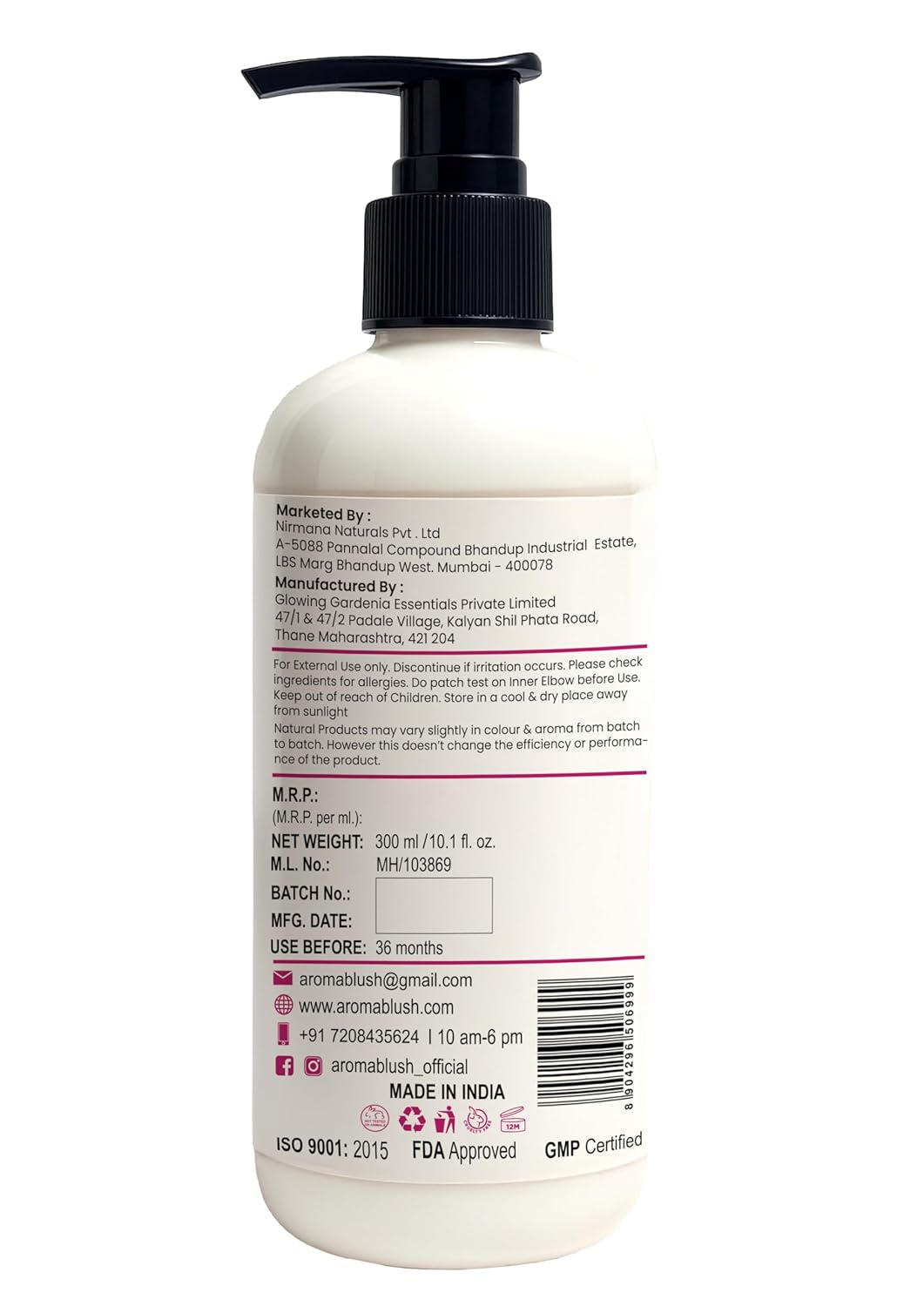 Bottle with pump and label on a white background
