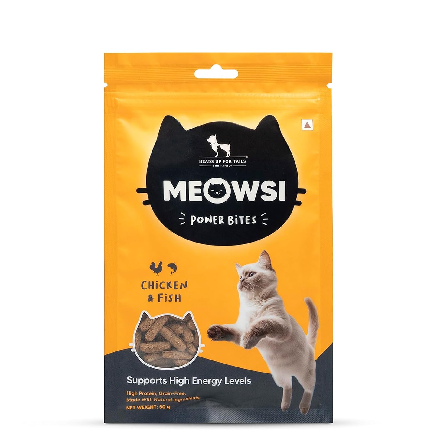 Meowsi by HUFT Power Bites Cat Treats - Chicken & Fish - 50 gm | Treats for Kittens & Adult Cats | for Persian Cat & All Breeds | Tempting Bites for Cats