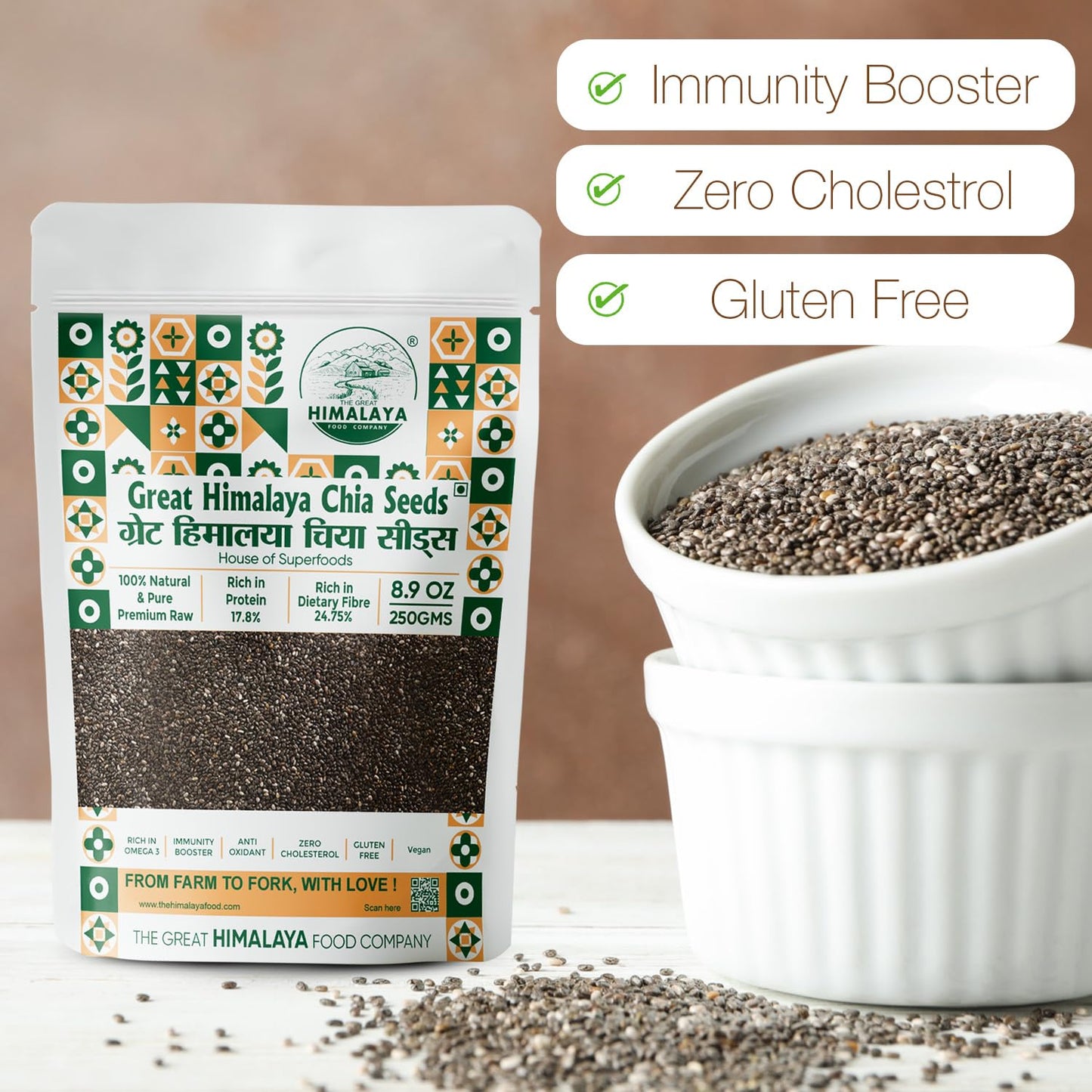 Great Himalaya Chia Seeds 250gm | Rich in Omega 3 Fats dietary Fiber & Protein | Helps in Weight Management, Raw Chia Seeds for Eating