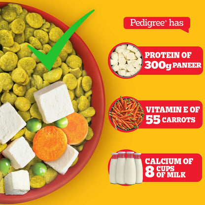 Pedigree Adult & Puppy Dry Dog Food, 100% Vegetarian, 1 kg, Contains 37 Essential Nutrients, 100% Complete & Balanced Food for Adult Dogs