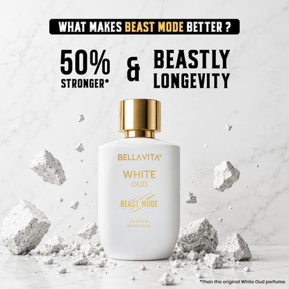 BELLAVITA White Oud Unisex Beast Mode 100ml | 40% Parfum Oil Concentration | 10hr Long Lasting | Perfume for Man | Perfume for Woman | 6 ft Projection | Premium Fragrance
