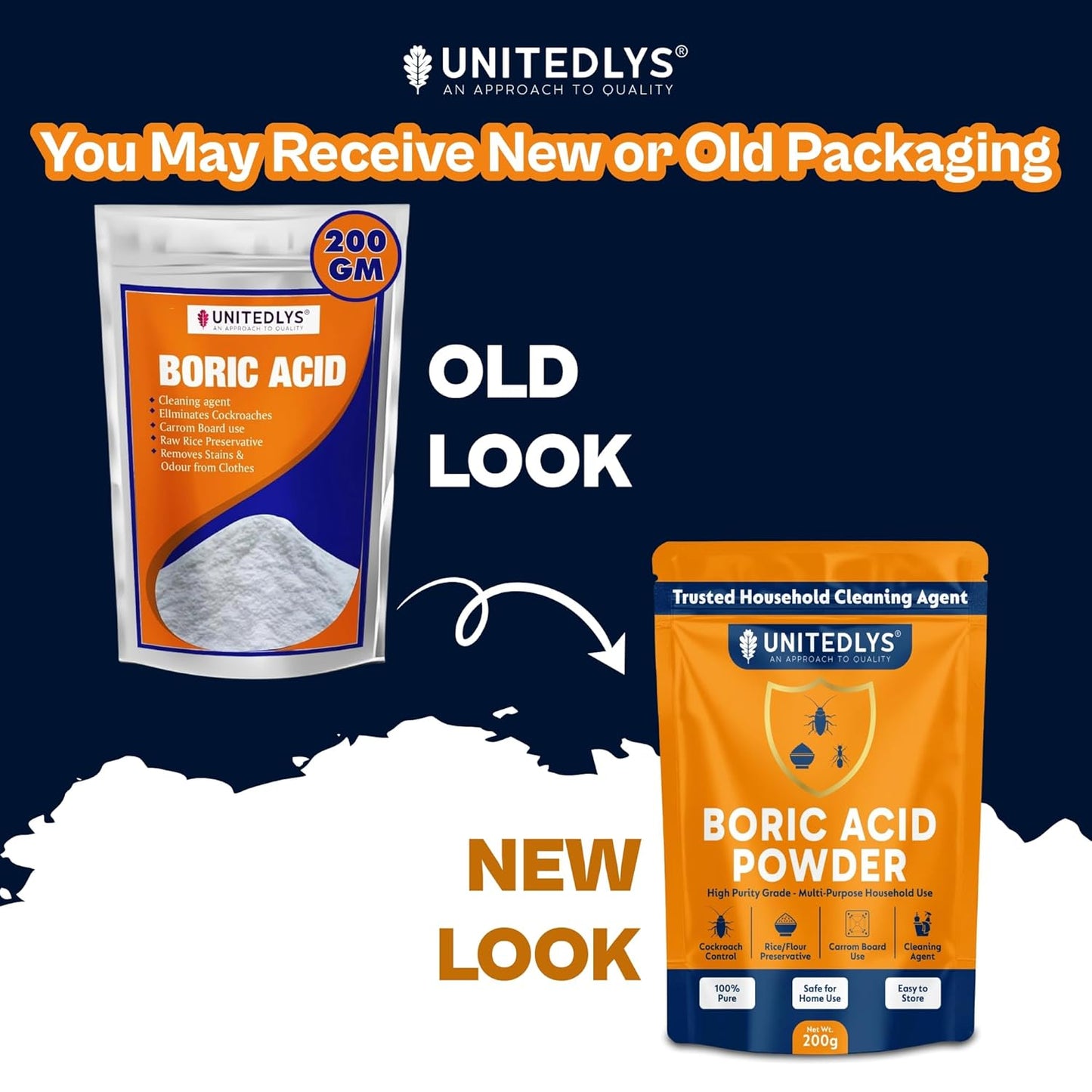 Unitedlys 200g Boric Acid Powder for Cockroaches Control | Multi Purpose Cleaner Powder for Household Cleaning, Carrom Board Use & Rice Storage Protection | Effective & Safe Stain Remover for Kitchen