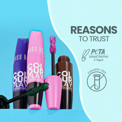 Swiss Beauty Waterproof Volumizing Colour Play Mascara | With Jojoba oil and Vitamin B5 | 6ml, Shade- Blue