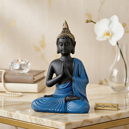 New Namaste Praying Buddha Statue showpiece Idol Home Decor Items for Living Room and Gifts (Blue Black)