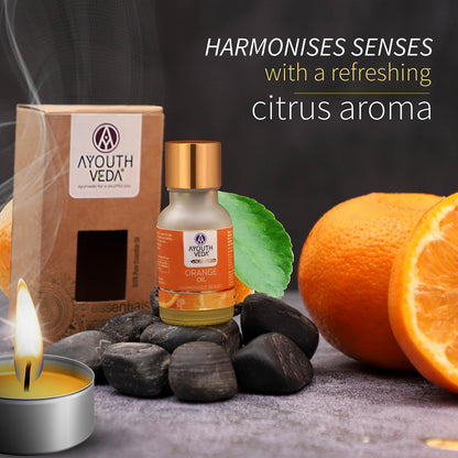 Ayouthveda Orange Essential Oil for Skin & Hair | Aromatherapy Kit for Stress Relief & Relaxation | 100% Pure & Natural Therapeutic Grade |Can Be Used as Air purifier (Pack Of 1; 15ml)