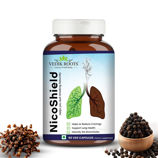 NicoShield | Herbal solution to Help Quit Smoking Naturally | Helps Reduce Craving To Smoke | Ayurvedic Herbal Supplement | 60 Veg Capsules (Pack of 1)