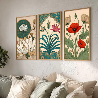 Indian Traditional Madhubani Art Home Decoration Wall Painting Art With Frame For Living Room Bed Room Hotel Wall Decor Digital Reprint Engineered Wood Set of 3 (1, 10x19 inch)
