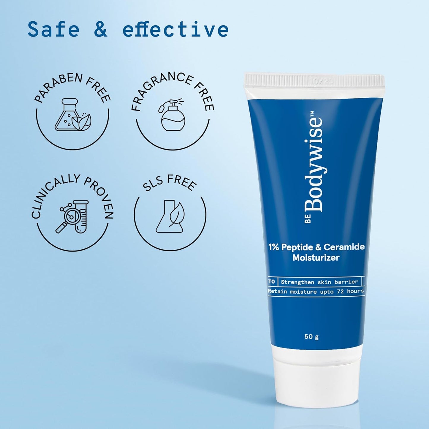 Be Bodywise 1% Peptide & Ceramide Moisturizer (50g) | Retains Moisture Upto 72 Hours | Strengthens Skin Barrier, Soothes Irritation & Redness | Lightweight, Fragrance Free Formula