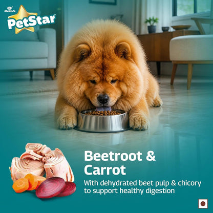 Petstar Adult Dry Dog Food 1 kg, Tuna & Rice Formula, High Protein, Easy Digestion, Immunity Support, No Artificial Flavours or Added Sugar